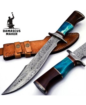 Wood & Bone Handle Damascus Bowie