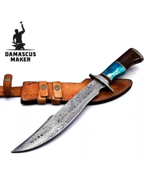 Wood & Bone Handle Damascus Bowie