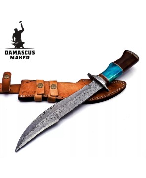 Wood & Bone Handle Damascus Bowie