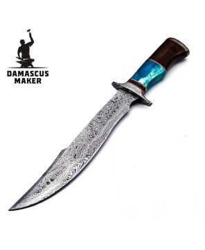 Wood & Bone Handle Damascus Bowie