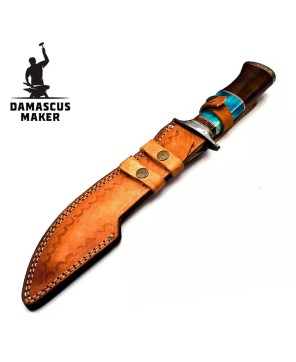 Wood & Bone Handle Damascus Bowie