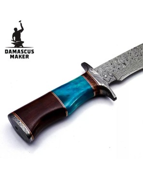 Wood & Bone Handle Damascus Bowie