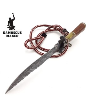 Damascus Bowie Knife, Rosewood Bone Bull Horn