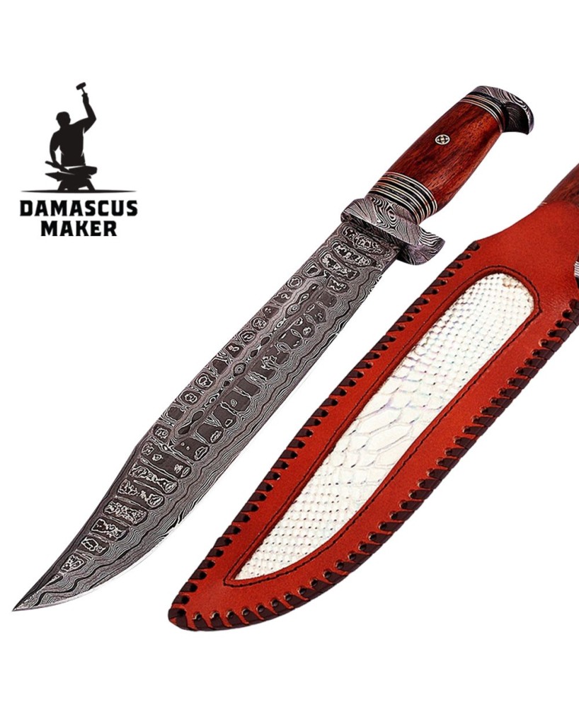 Custom Damascus Bowie Hunting Knife