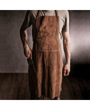 Handmade Leather Chef Apron with Knife Pocket for Pro & Home Cooks