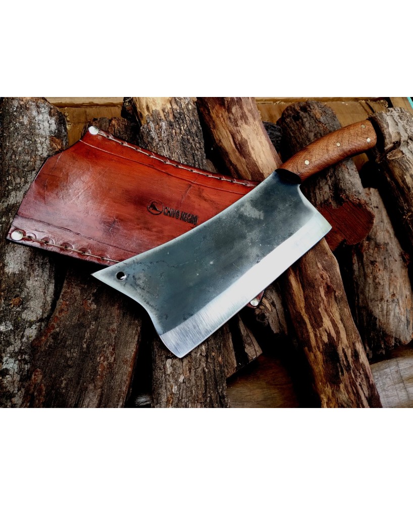 Neuquina Cleaver – 1095 Carbon Steel Butcher Knife with Leather Sheath