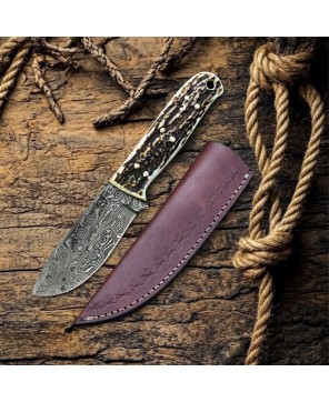 Custom Handmade Raindrop Damascus Steel Skinning Knife – Durable