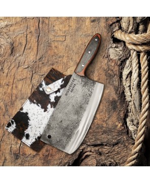 Hand-Forged Cleaver Knife | Rustic Butcher’s Blade with Sheath