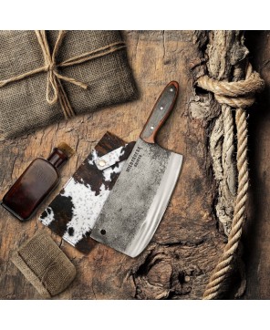 Hand-Forged Cleaver Knife | Rustic Butcher’s Blade with Sheath