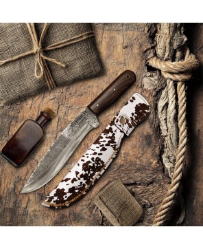 Handcrafted Hunting Knife | Wood Handle & Leather Sheath