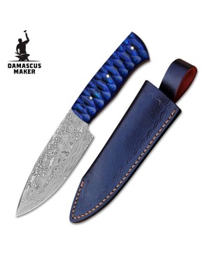 Custom Handmade Raindrop Damascus Steel Bushcraft Knife