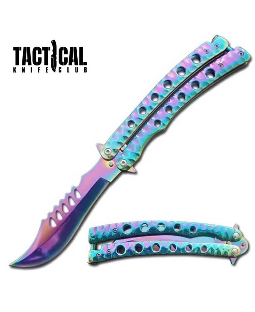 The Predator Curved Rainbow Blade Butterfly Knife 9"