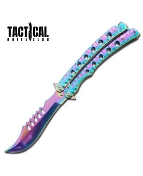 The Predator Curved Rainbow Blade Butterfly Knife 9"