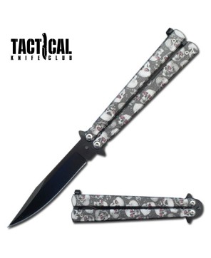 5" Closed Stainless Steel Butterfly Knife - Grey Skulls