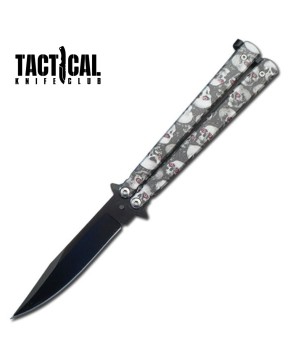 5" Closed Stainless Steel Butterfly Knife - Grey Skulls