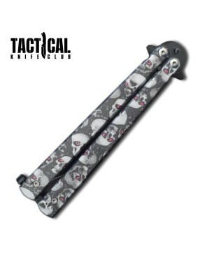 5" Closed Stainless Steel Butterfly Knife - Grey Skulls