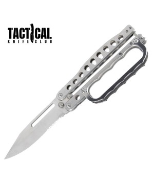 Silver Folding Knuckle Butterfly Knife 11" Tactical Combat