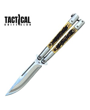 Creature Comfort Butterfly Knife – Clip Point Blade with Faux Stag