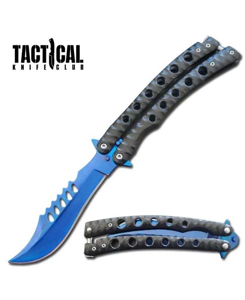 Predator Curved Blue Blade Butterfly Knife – Durable & Stylish