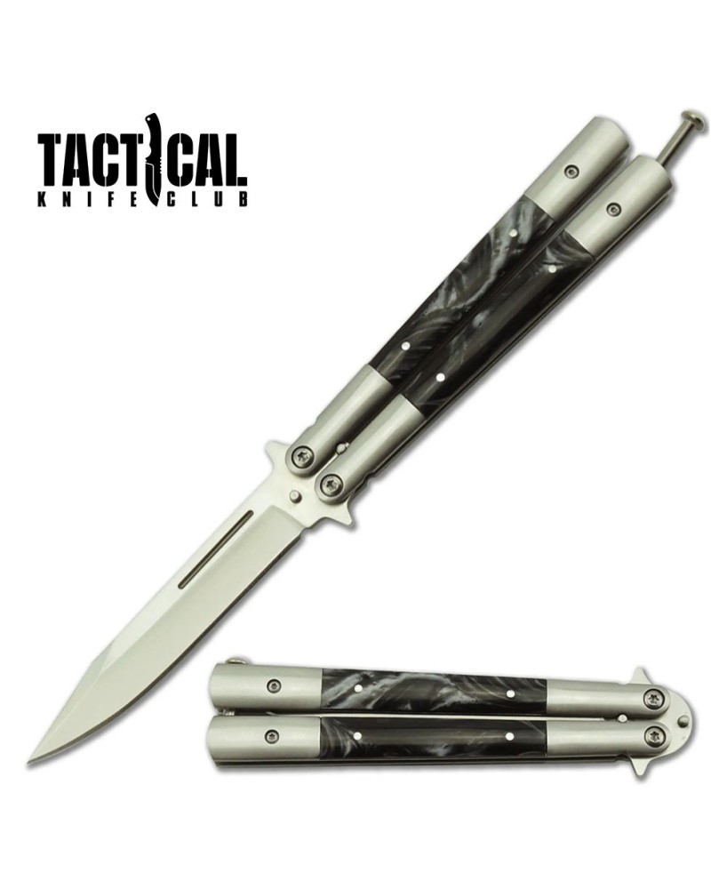 Tactical Balisong Butterfly Knife with Black Pearl Handles