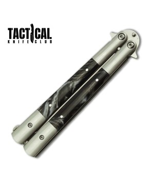 Tactical Balisong Butterfly Knife with Black Pearl Handles