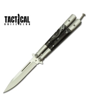 Tactical Balisong Butterfly Knife with Black Pearl Handles