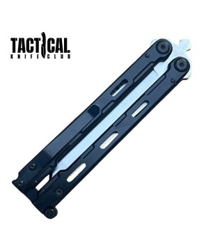 Tanto Serrated Balisong Butterfly Knife with Black Handle