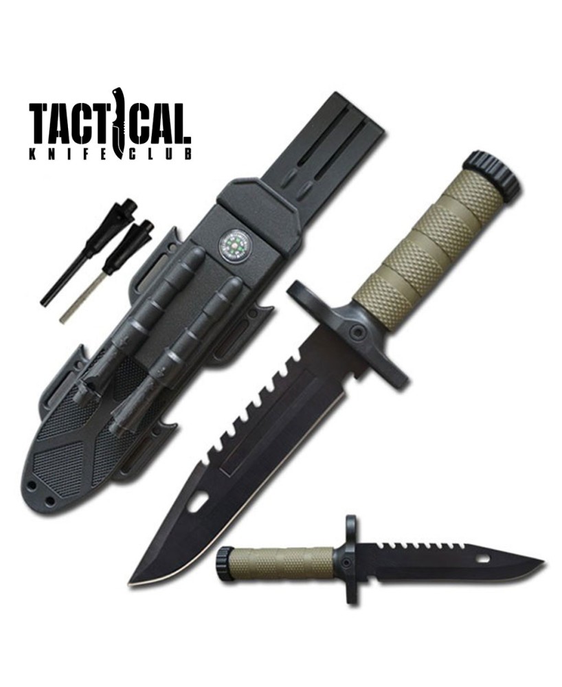 Tactical Fixed Blade Bowie Survival Knife with Fire Starter