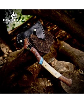 Handmade Carbon Steel Camping Axe with Leather Sheath