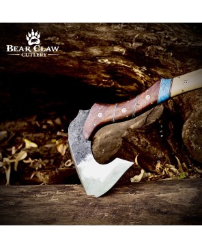 Handmade Carbon Steel Camping Axe with Leather Sheath