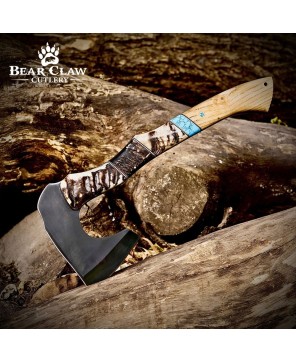 Handmade Carbon Steel Forged Axe – 17" Camping & Bushcraft Tool