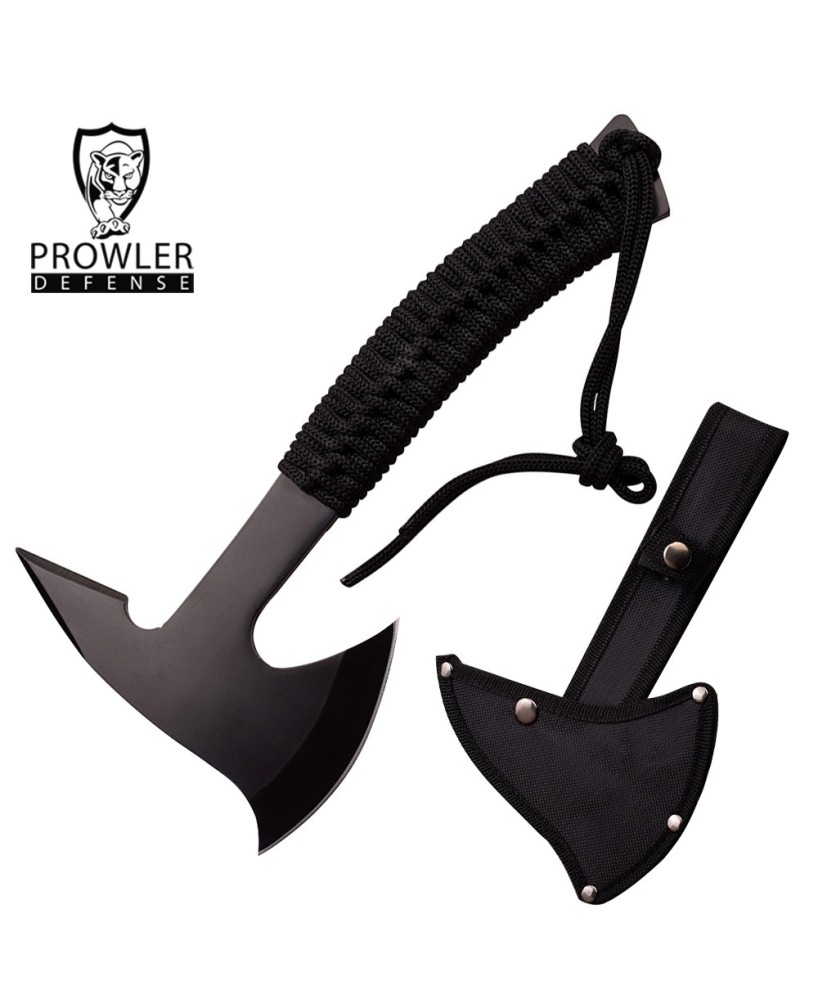 Black Steel Tactical Hand-Axe – Full Tang, Cord Wrapped Handle