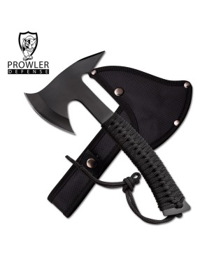 Black Steel Tactical Hand-Axe – Full Tang, Cord Wrapped Handle