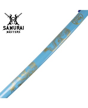 3-Piece Light Blue Dragon Samurai Sword Set with Stand