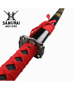 3-Piece Black and Red Samurai Sword Set with Stand