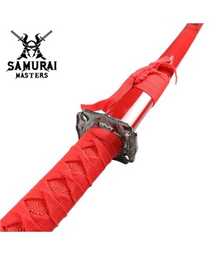 3-Piece Red Samurai Katana Sword Set with Stand