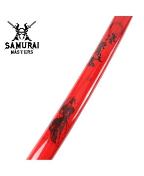 3-Piece Red Samurai Katana Sword Set with Stand