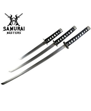 3-Piece White Dragon Samurai Katana Sword Set with Stand