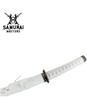 3-Piece White Dragon Samurai Katana Sword Set with Stand