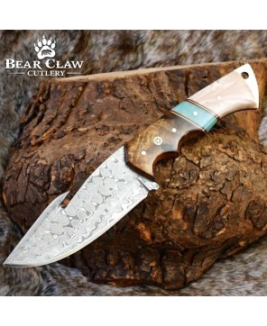 Voyager Damascus Gut Hook Knife with Exotic Handle & Sheath