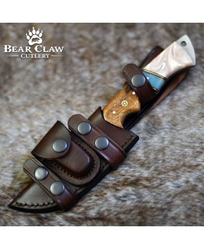 Voyager Damascus Gut Hook Knife with Exotic Handle & Sheath