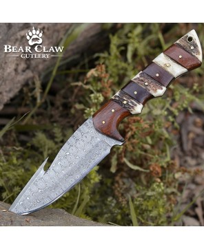 Sentinel Gut Hook Knife | Damascus Steel & Exotic Handle