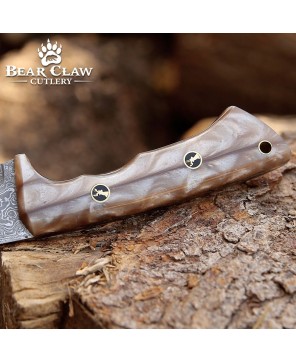 Fusion Gut Hook Hunting Knife | Damascus Steel & Pearl Handle