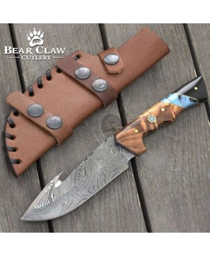 Morph Gut Hook Hunting Knife | Olive Wood & Turquoise Handle