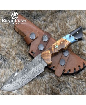 Morph Gut Hook Hunting Knife | Olive Wood & Turquoise Handle