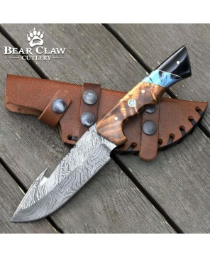 Morph Gut Hook Hunting Knife | Olive Wood & Turquoise Handle