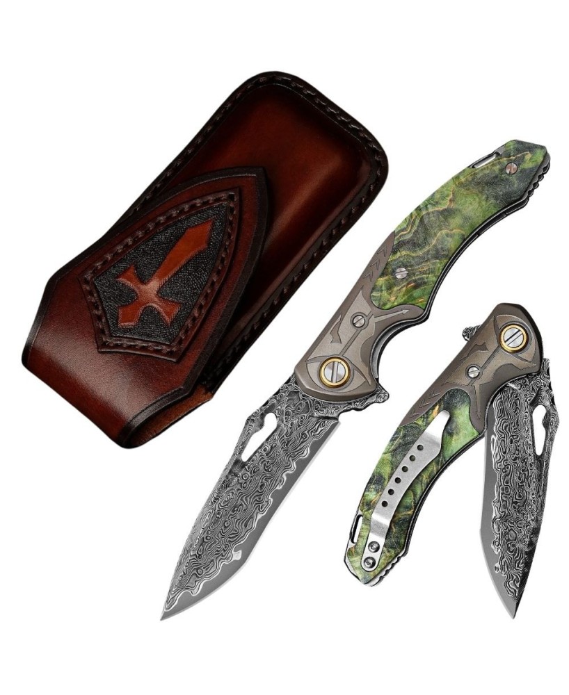 Hades Damascus Folding Knife | VG10 Blade & Maple Burl Handle