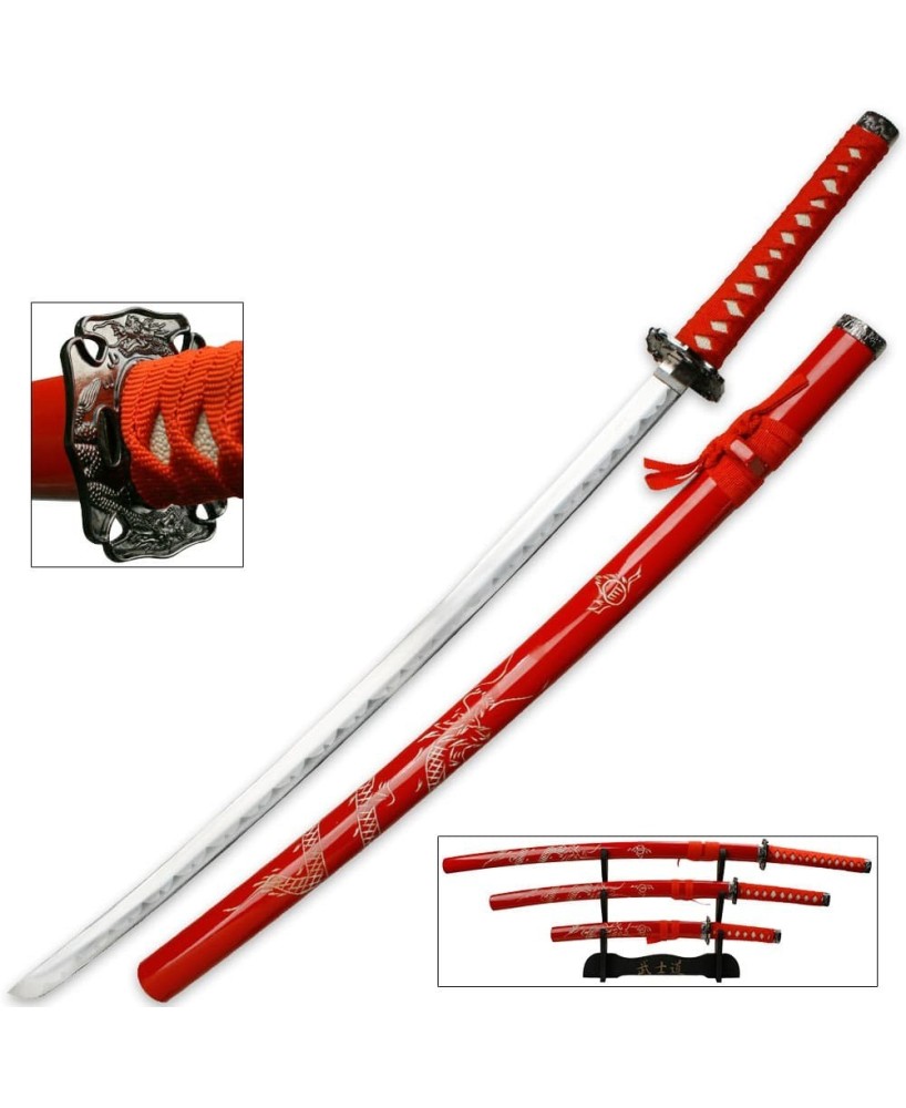 Red Dragon Imperial Samurai Sword Set with Display Stand