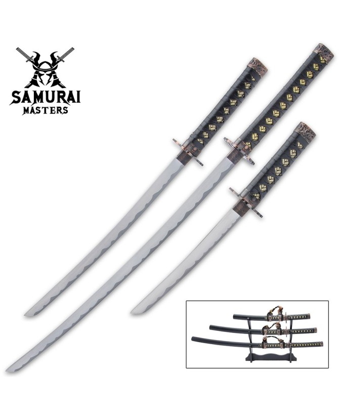 Night Watch Three-Piece Samurai Sword Set with Stand