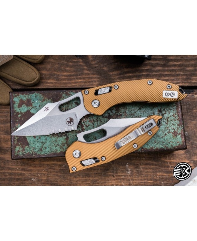 Microtech Stitch Ram-LOK Manual Knife Tan Aluminum – 3.75” Serrated